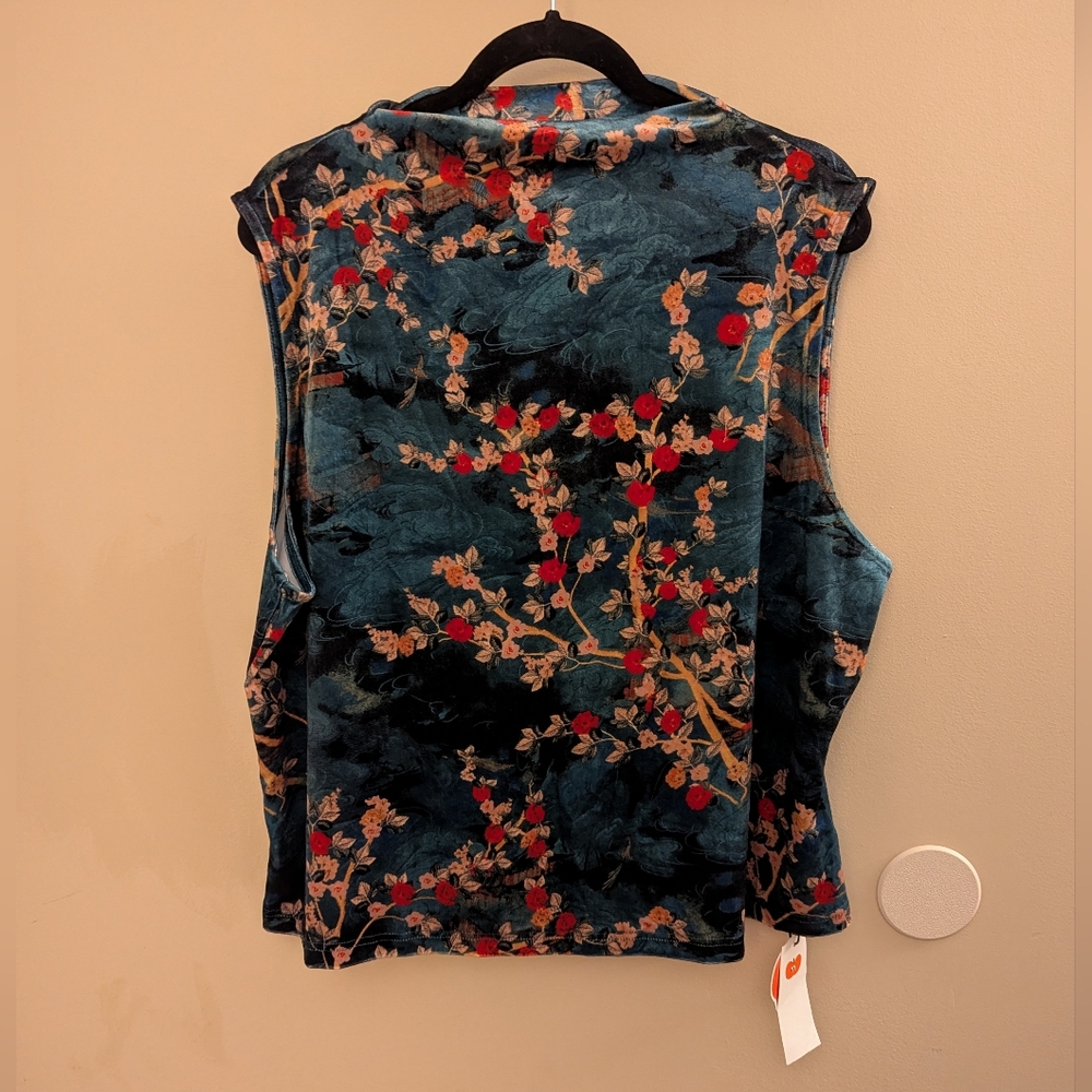 Cider Teal Floral Velvet Cropped Blouse Sz4X